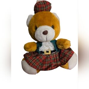 vintage Soft Things Bear Plush with A Scottish Tartan Kilt